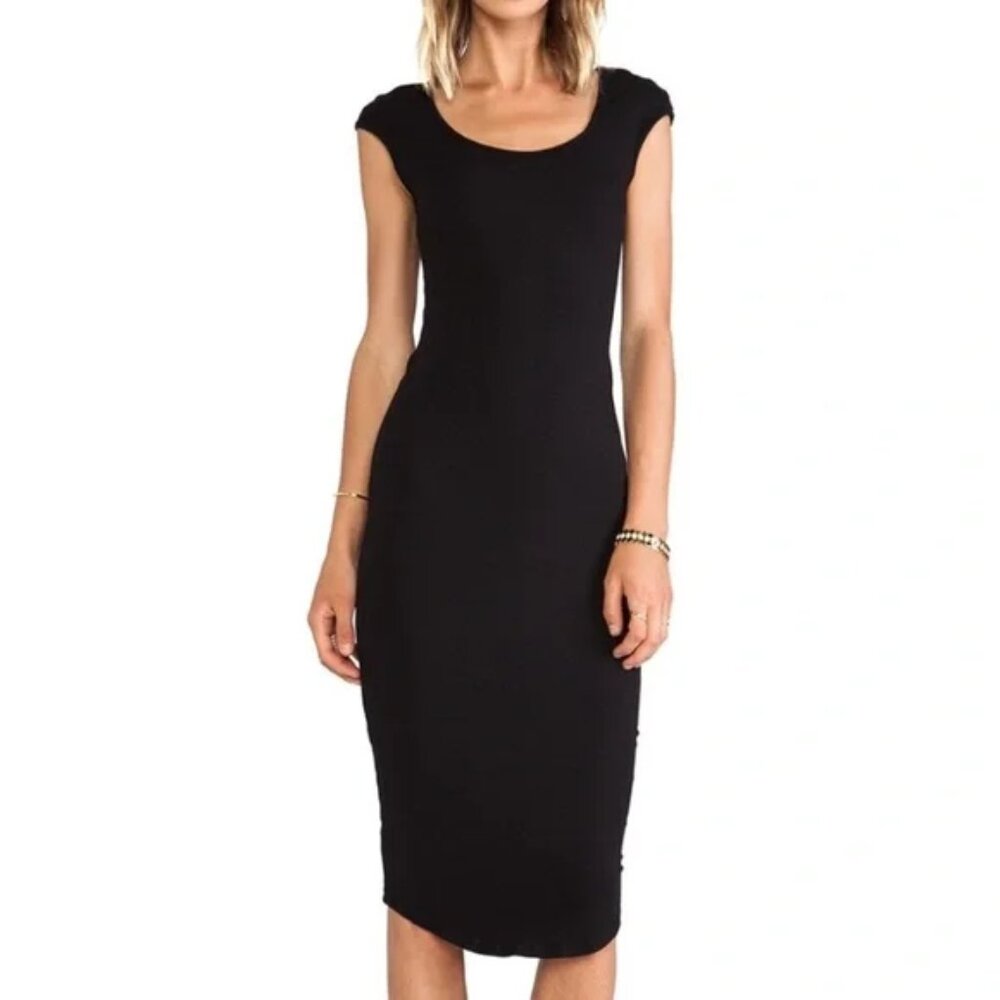 NEW Monrow Black Bodycon Midi Fitted Dress Stretchy S Goth Indie Minimalist